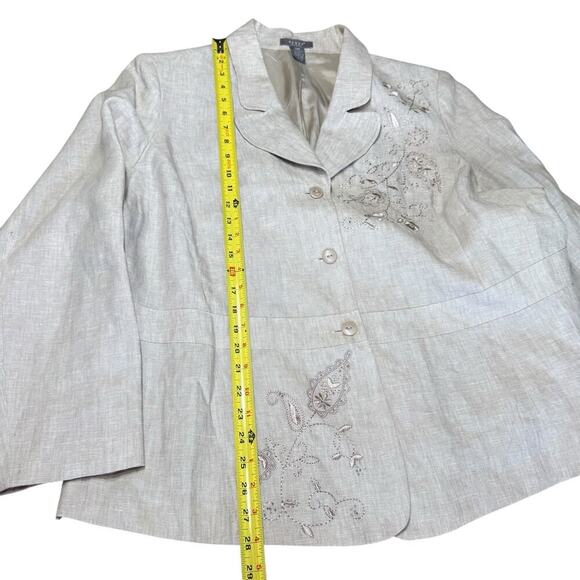 Kenar Woman 20W Linen Blazer Beige Embroidered Jacket Relaxed Oversized Comfort - Picture 12 of 13